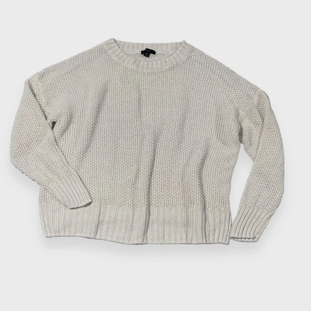 J. Crew Sweater White Crew Neck | Cropped 3/4 Sleeve | Womens Size X-Large